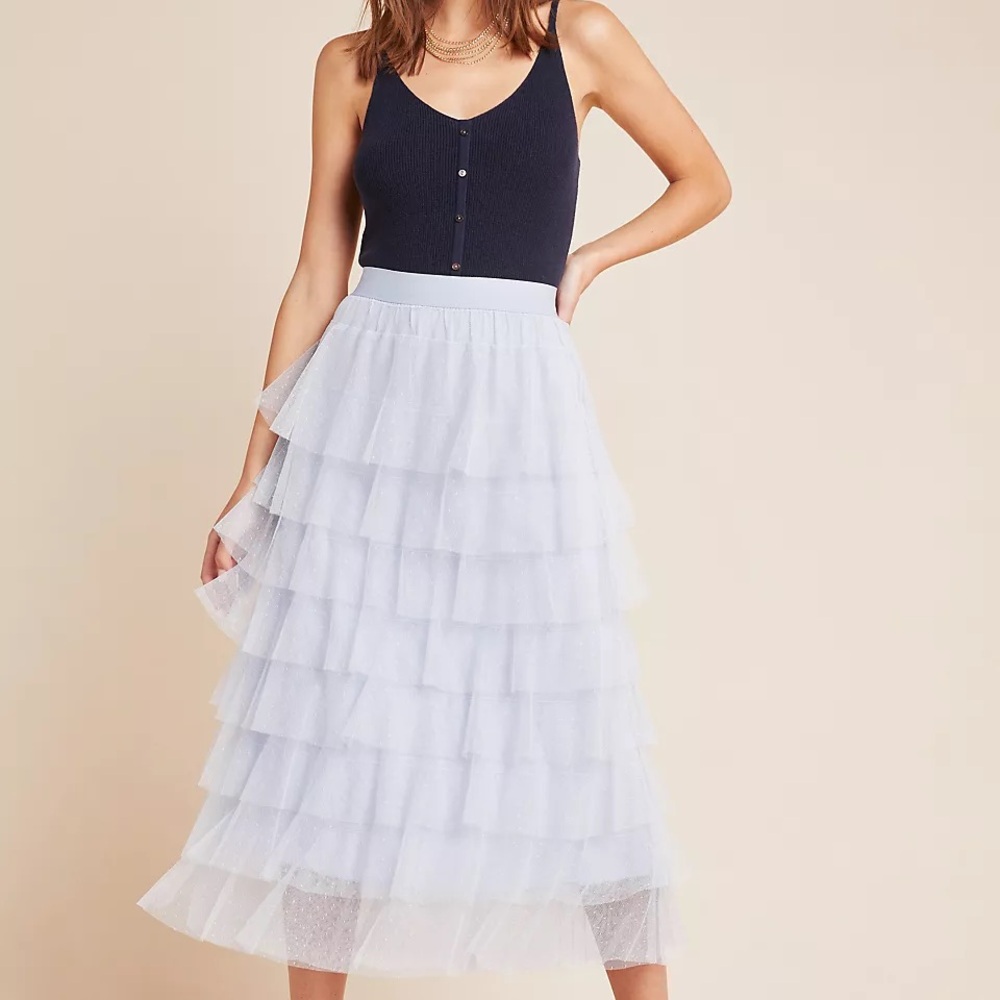 Anthropologie Light Blue Layered Tulle Skirt